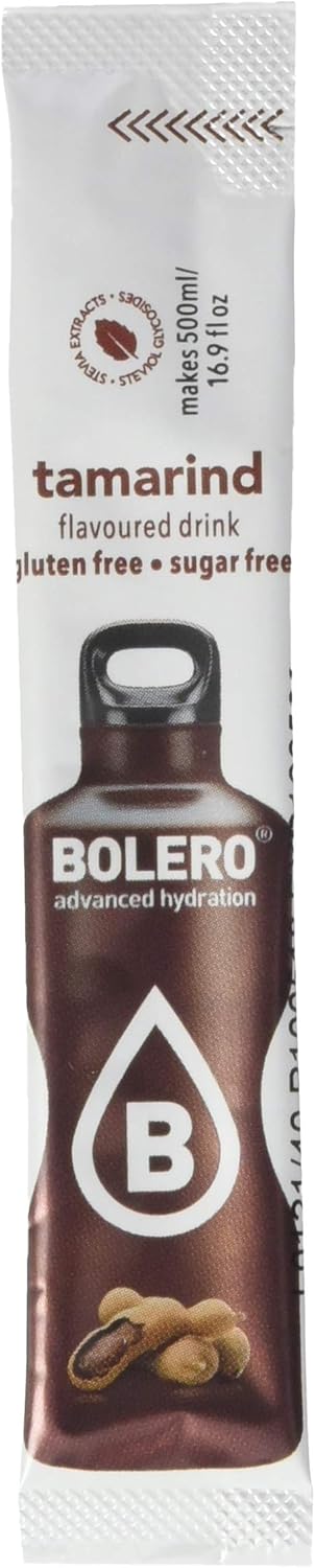 Bolero Sticks Sabor Tamarindo, Caja de 12x3g. Bebida en polvo sin azúcar, baja en calorías y con Stevia para una hidratación refrescante y saludable. Bolero - pack