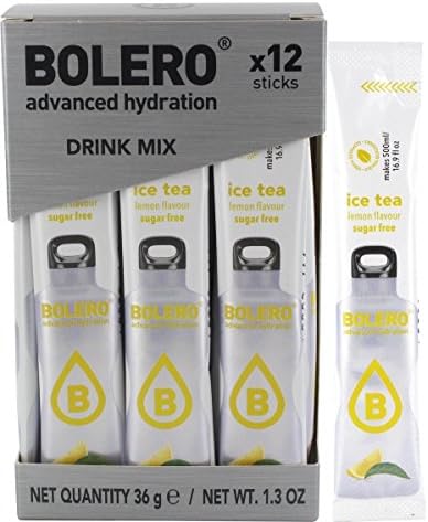 Bolero Sticks Sabor Té Helado de Limón, Caja de 12x3g. Un refresco en polvo sin azúcar, sin aspartamo y con Stevia para una hidratación refrescante y saludable. Bolero - frontal