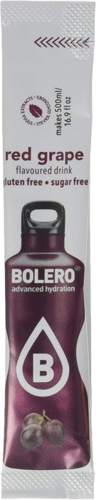 Bolero Sticks Sabor Uva Roja, Caja de 12x3g. Bebida en polvo sin azúcar, baja en calorías y con Stevia para una hidratación refrescante y saludable. Bolero - lateral