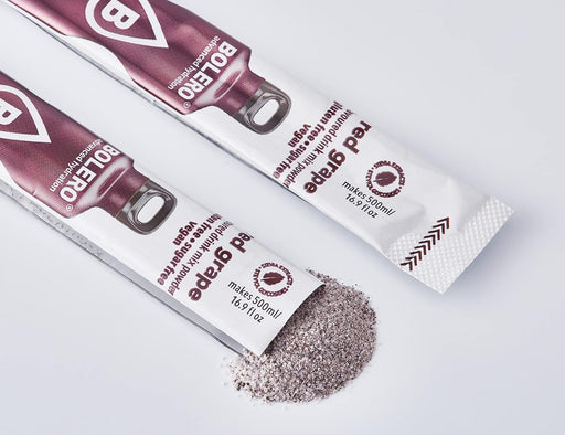 Bolero Sticks Sabor Uva Roja, Caja de 12x3g. Bebida en polvo sin azúcar, baja en calorías y con Stevia para una hidratación refrescante y saludable. Bolero - pack