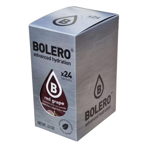Bolero Sticks Sabor Uva Roja, Caja de 24x3g. Bebida en polvo sin azúcar, baja en calorías y con Stevia para una hidratación refrescante y saludable. Bolero - frontal