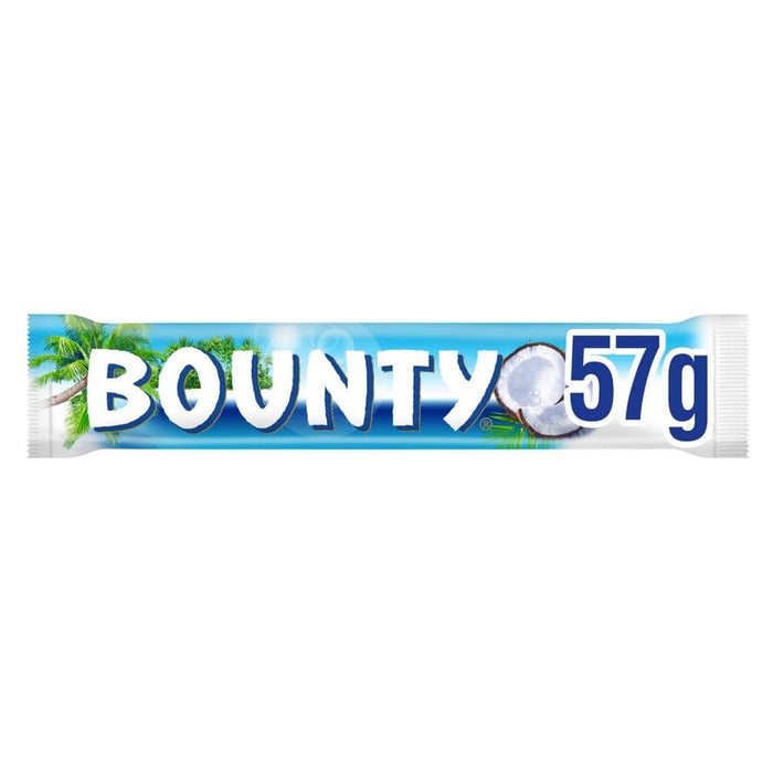 Bounty, la chocolatina de coco cubierta de chocolate con leche, pack de 24 barritas de 57g. Un snack exótico y delicioso ideal para disfrutar en cualquier momento y lugar. Bounty - lateral