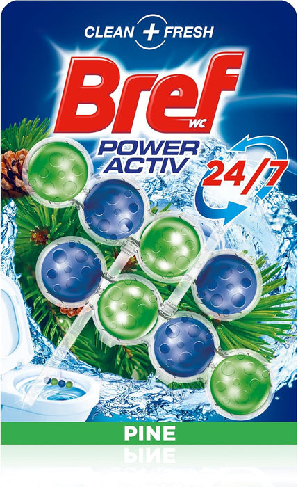 Bref Blue Activ+ Cloro, pack de 2 cestas para WC. Limpiador de inodoro con poder blanqueador, fórmula antical y agua azul para una limpieza visiblemente higiénica y fresca. Bref - ingredientes
