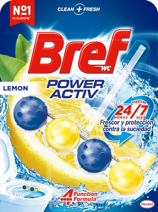 Bref Power Activ' Limón, pack de 10 cestas para WC. Limpiador de inodoro con fórmula 4 en 1 para una limpieza y un intenso frescor cítrico duraderos en cada descarga. Bref - pack