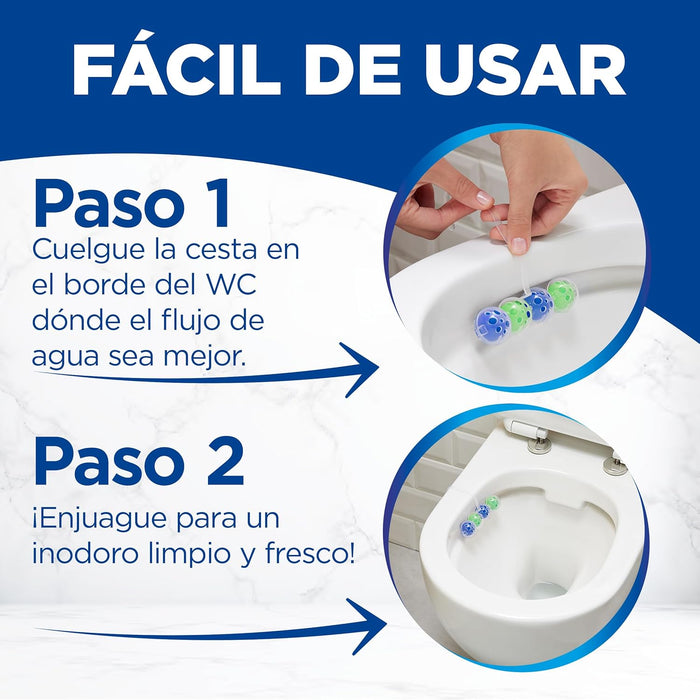 Bref Power Activ' Natura, pack de 10 cestas para WC. Limpiador de inodoro con fórmula 4 en 1 para una limpieza y un intenso frescor a pino duraderos en cada descarga. Bref - detalle