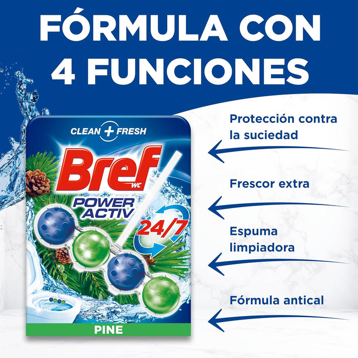 Bref Power Activ' Natura, pack de 10 cestas para WC. Limpiador de inodoro con fórmula 4 en 1 para una limpieza y un intenso frescor a pino duraderos en cada descarga. Bref - ingredientes