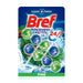 Bref Power Activ Natura, pack de 2 cestas para WC. Limpiador de inodoro con fórmula 4 en 1 antical y protectora contra la suciedad para una limpieza y frescor duraderos. Bref - frontal