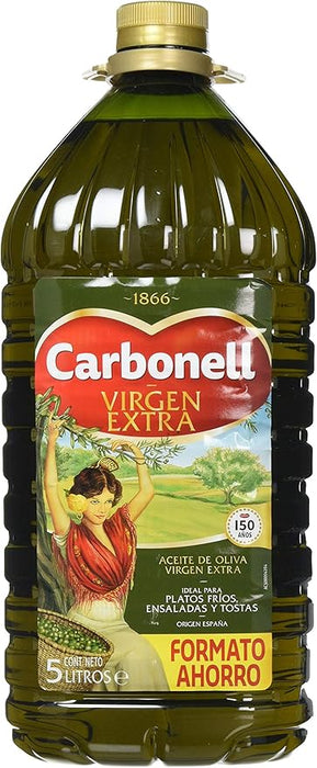 Aceite de Oliva Virgen Extra Carbonell, Garrafa de 5 Litros. Formato ahorro del AOVE de calidad superior, ideal para ensaladas, tostadas y para cuidar tu colesterol. Carbonell - frontal