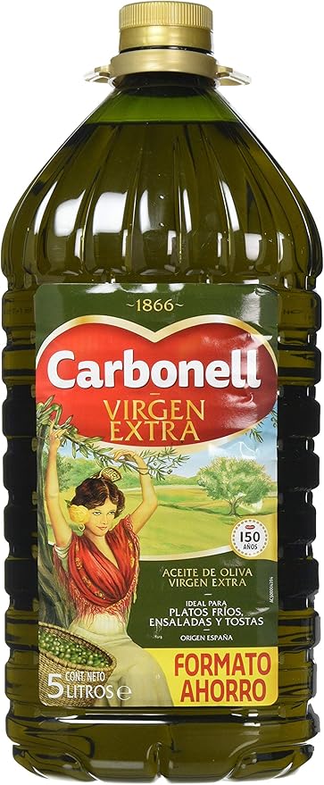 Aceite de Oliva Virgen Extra Carbonell, Garrafa de 5 Litros. Formato ahorro del AOVE de calidad superior, ideal para ensaladas, tostadas y para cuidar tu colesterol. Carbonell - frontal