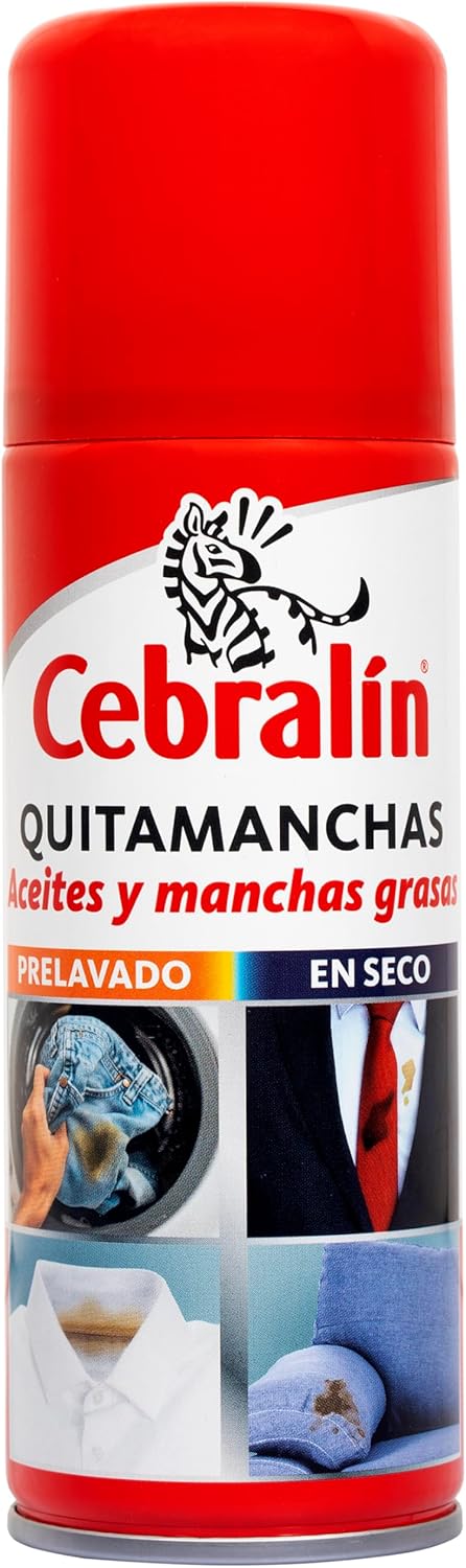 Cebralín Quitamanchas Líquido en Seco, Pack de 3 botes de 134ml. La solución de emergencia para eliminar manchas de grasa en cualquier lugar, sin necesidad de frotar ni lavar. Cebralín - pack