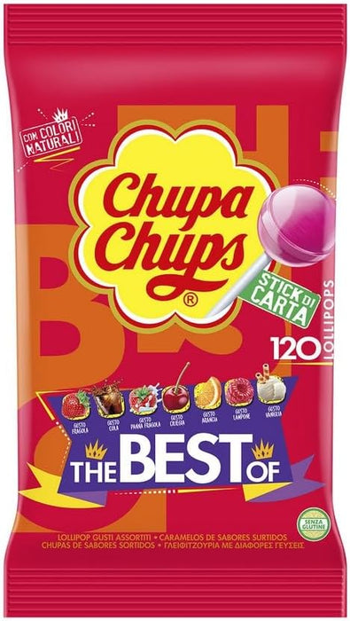 Chupa Chups Original, Bolsa Grande de 120 Caramelos con Palo (1.44kg). El formato ahorro ideal con 7 sabores surtidos para grandes fiestas, eventos y celebraciones. Chupa Chups - lateral