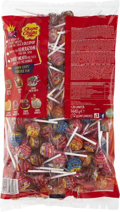 Chupa Chups Original, Bolsa Grande de 120 Caramelos con Palo (1.44kg). El formato ahorro ideal con 7 sabores surtidos para grandes fiestas, eventos y celebraciones. Chupa Chups - uso