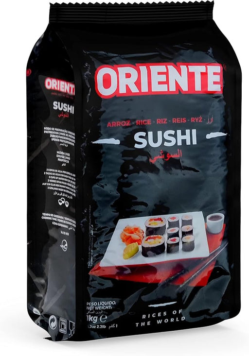 Arroz de Sushi Premium Oriente, Paquete de 1kg. Auténtica variedad Japónica 100% de grano corto, ideal para elaborar fácilmente sushi, nigiri y maki con calidad de restaurante. Cia&Co - frontal