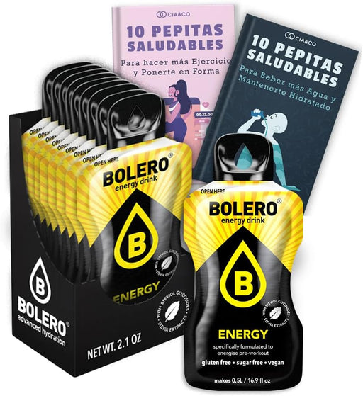 Bebida Bolero ENERGY Sin Azúcar, Pack 12 sobres (12x7g). Bebida energética en polvo con cafeína, taurina y vitaminas para una hidratación funcional y revitalizante. Cia&Co - frontal