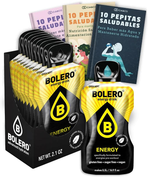 Bebida Bolero ENERGY Sin Azúcar, Pack 24 sobres (24x7g). Bebida energética con cafeína, taurina y vitaminas para una hidratación funcional y revitalizante. Cia&Co - frontal