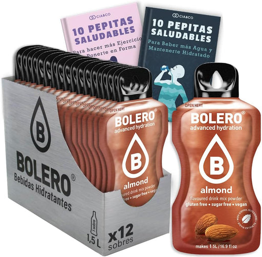 Bebida Bolero sabor Almendra, Pack 12 sobres (12x9 grs). Bebida en polvo para una hidratación saludable y con un sabor sofisticado, sin azúcar y con Vitamina C. Cia&Co - frontal