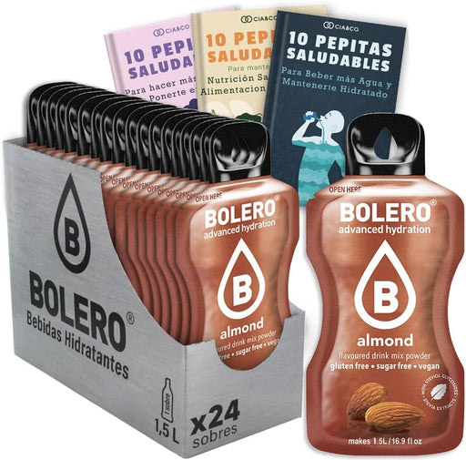 Bebida Bolero sabor Almendra, Pack 24 sobres (24x9g). Bebida en polvo sin azúcar con un sabor único y cremoso, enriquecida con Vitamina C y Stevia. Cia&Co - frontal