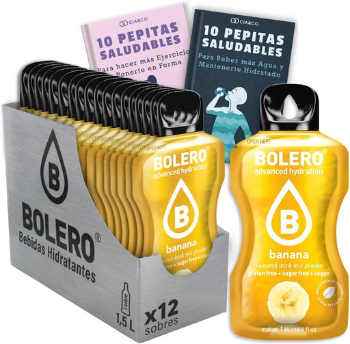 Bebida Bolero sabor Banana, Pack 12 sobres (12x9 grs). Bebida en polvo para una hidratación saludable y con un sabor cremoso, sin azúcar y con Vitamina C. Cia&Co - frontal
