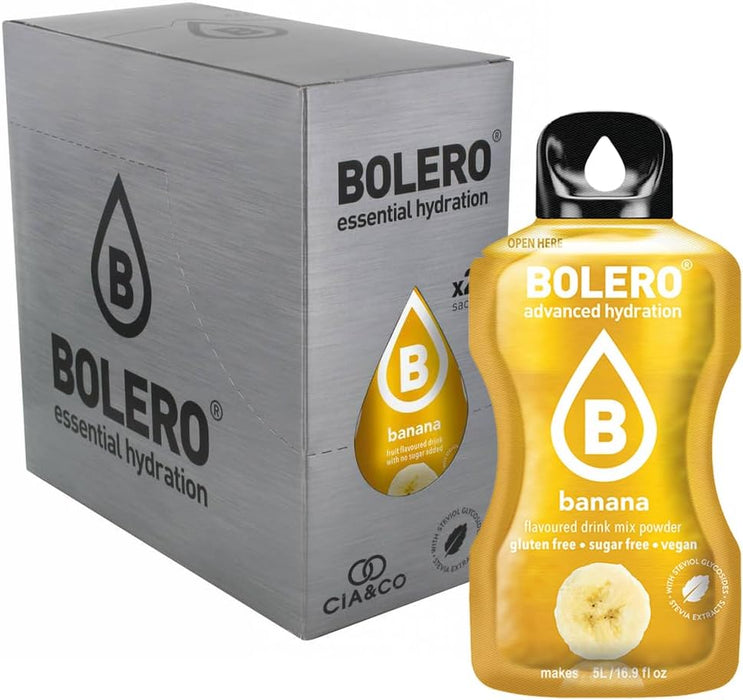Bebida Bolero sabor Banana, Pack 24 sobres (24x9g). Bebida en polvo sin azúcar con el sabor dulce y cremoso del plátano, enriquecida con Vitamina C y Stevia. Cia&Co - extra