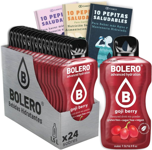 Bebida Bolero sabor Bayas de Goji, Pack 24 sobres (24x9g). Bebida en polvo sin azúcar con el exótico sabor del superalimento goji, rica en Vitamina C y Stevia. Cia&Co - frontal