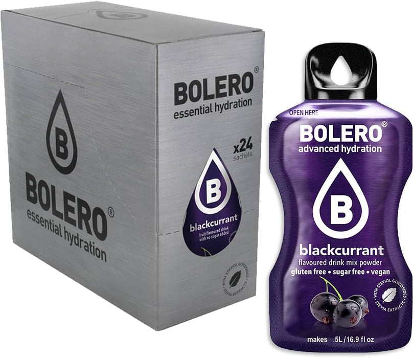 Bebida Bolero sabor Grosella Negra, Pack 24 sobres (24x9g). Bebida en polvo sin azúcar, rica en Vitamina C y con Stevia para una hidratación saludable y llena de sabor. Cia&Co - extra