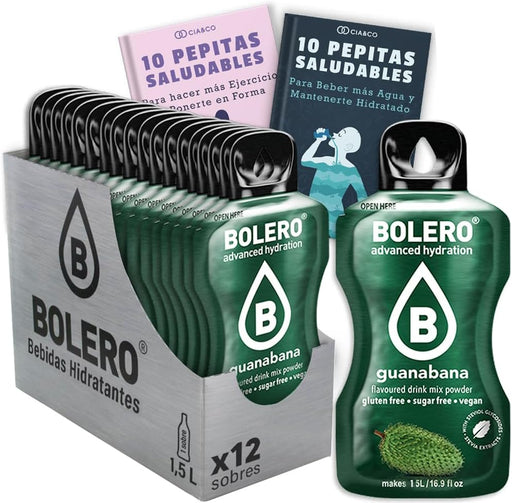 Bebida Bolero sabor Guanábana, Pack 12 sobres (12x9 grs). Hidratación sin azúcar con el sabor cremoso y tropical de la guanábana, con Stevia y Vitamina C. Cia&Co - frontal