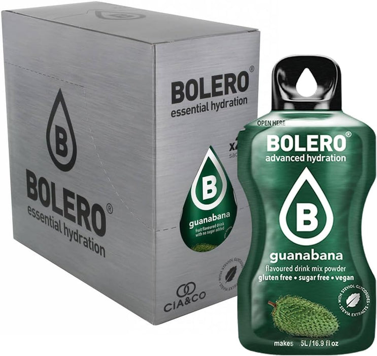 Bebida Bolero sabor Guanábana, Pack 24 sobres (24x9g). Bebida en polvo sin azúcar con el sabor tropical y cremoso de la guanábana, con Vitamina C y Stevia. Cia&Co - extra