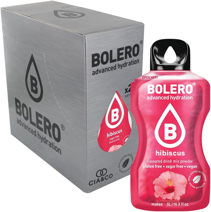 Bebida Bolero sabor Hibisco, Pack 24 sobres (24x9g). Bebida en polvo sin azúcar con el sabor floral y refrescante del hibisco, rica en Vitamina C y Stevia. Cia&Co - extra