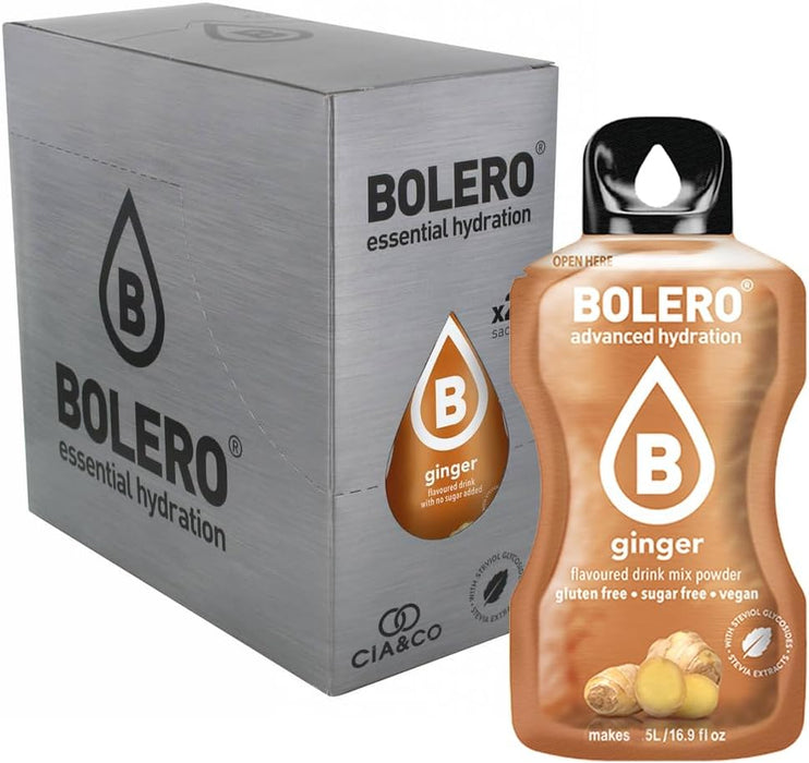 Bebida Bolero sabor Jengibre, Pack 24 sobres (24x9g). Bebida en polvo sin azúcar con el sabor picante y aromático del jengibre, rica en Vitamina C y Stevia. Cia&Co - extra