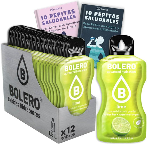Bebida Bolero sabor Lima, Pack 12 sobres (12x9 grs). Bebida en polvo para una hidratación saludable con el sabor más refrescante, sin azúcar y con Vitamina C. Cia&Co - frontal