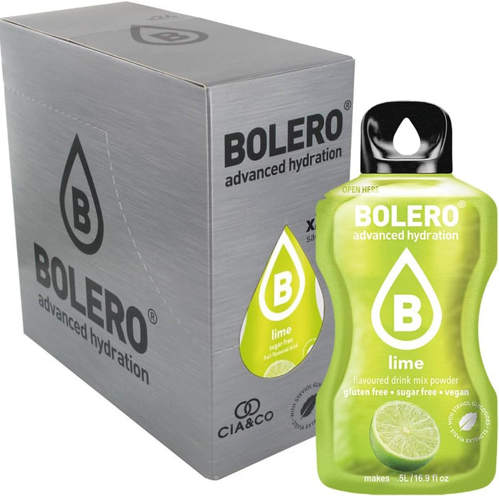 Bebida Bolero sabor Lima, Pack 24 sobres (24x9g). Bebida en polvo sin azúcar con el sabor cítrico y refrescante de la lima, rica en Vitamina C y Stevia. Cia&Co - extra