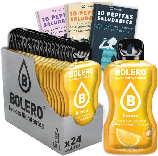 Bebida Bolero sabor Limón, Pack 24 sobres (24x9g). La bebida en polvo sin azúcar más refrescante, con el sabor cítrico del limón, Vitamina C y edulcorada con Stevia. Cia&Co - frontal