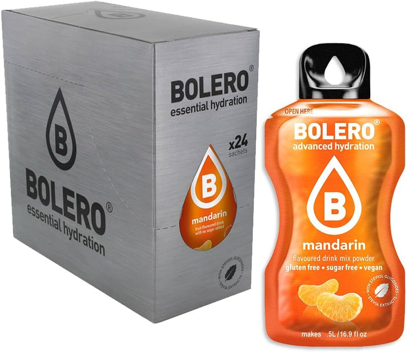 Bebida Bolero sabor Mandarina, Pack 24 sobres (24x9g). Bebida en polvo sin azúcar con un dulce sabor cítrico, enriquecida con Vitamina C y Stevia. Cia&Co - extra