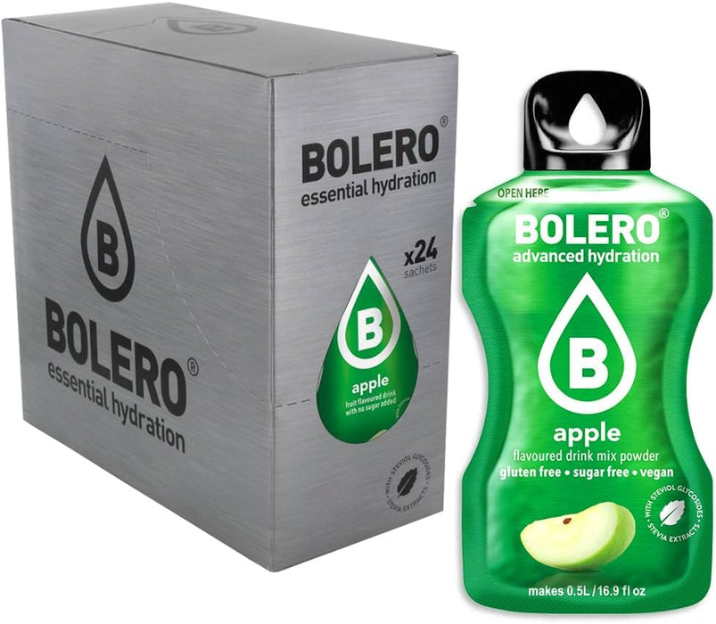 Bebida Bolero sabor Manzana, Pack 24 sobres (24x9g). Bebida instantánea sin azúcar para una hidratación deliciosa, enriquecida con Vitamina C y Stevia. Cia&Co - extra