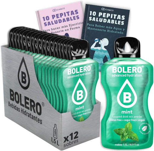 Bebida Bolero sabor Menta, Pack 12 sobres (12x9 grs). Bebida en polvo para una hidratación saludable con el frescor más puro, sin azúcar y con Vitamina C. Cia&Co - frontal