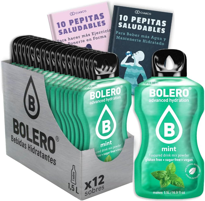 Bebida Bolero sabor Menta, Pack 12 sobres (12x9 grs). Bebida en polvo para una hidratación saludable con el frescor más puro, sin azúcar y con Vitamina C. Cia&Co - frontal