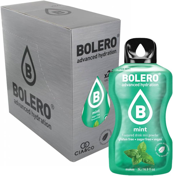 Bebida Bolero sabor Menta, Pack 24 sobres (24x9g). Bebida en polvo sin azúcar con el frescor puro de la menta, enriquecida con Vitamina C y Stevia. Cia&Co - extra