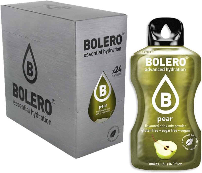 Bebida Bolero sabor Pera, Pack 24 sobres (24x9g). Bebida en polvo sin azúcar con el sabor dulce y jugoso de la pera, enriquecida con Vitamina C y Stevia. Cia&Co - extra