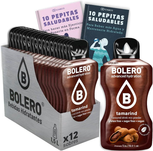 Bebida Bolero sabor Tamarindo, Pack 12 sobres (12x9 grs). Hidratación sin azúcar con el sabor exótico y agridulce del tamarindo, con Stevia y Vitamina C. Cia&Co - frontal
