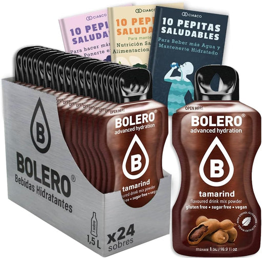 Bebida Bolero sabor Tamarindo, Pack 24 sobres (24x9g). Bebida en polvo sin azúcar con el sabor exótico y agridulce del tamarindo, con Vitamina C y Stevia. Cia&Co - frontal