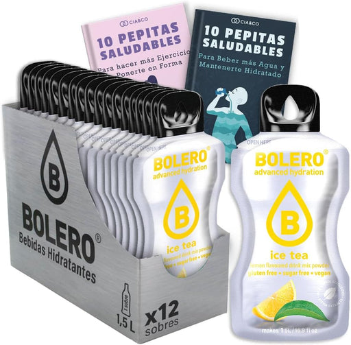 Bebida Bolero sabor Té Helado de Limón, Pack 12 sobres (12x9 grs). Hidratación sin azúcar con el sabor más refrescante, con Stevia y Vitamina C. Cia&Co - frontal