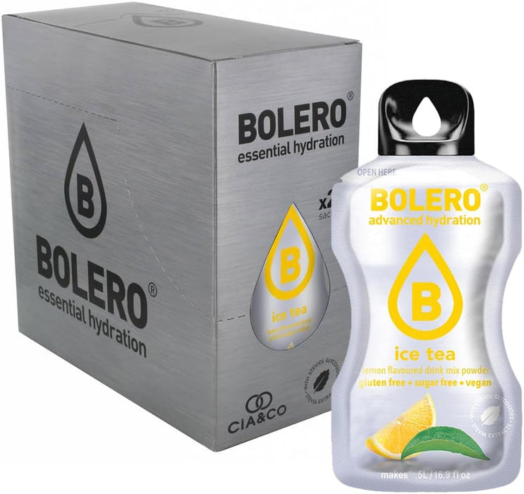 Bebida Bolero Té Helado de Limón, Pack 24 sobres (24x9g). Bebida instantánea sin azúcar para una hidratación refrescante, con Vitamina C y Stevia. Cia&Co - extra