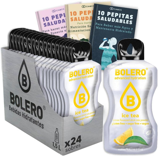 Bebida Bolero Té Helado de Limón, Pack 24 sobres (24x9g). Bebida instantánea sin azúcar para una hidratación refrescante, con Vitamina C y Stevia. Cia&Co - frontal