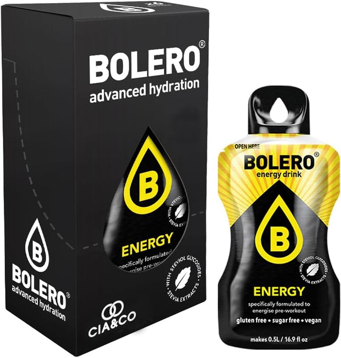 Bolero ENERGY Sin Azúcar (24x7g) + Shaker Cia&Co (500ml). Pack completo de bebida energética con 50 Pepitas Saludables para un rendimiento superior. Cia&Co - zoom