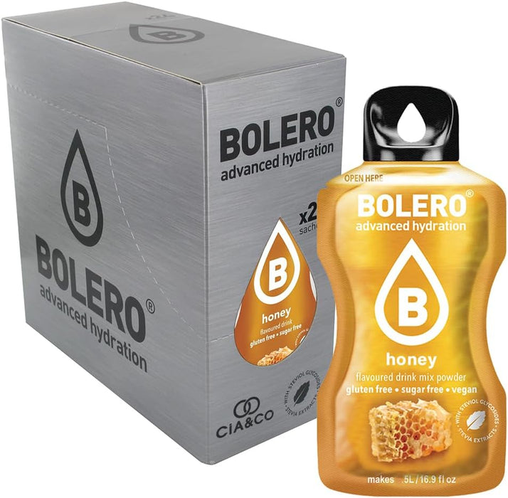 Bolero Miel, pack de 24 sobres de bebida sin azúcar. Incluye botella mezcladora shaker y 50 Pepitas Saludables Cia&Co para una hidratación completa y un estilo de vida activo. Cia&Co - zoom
