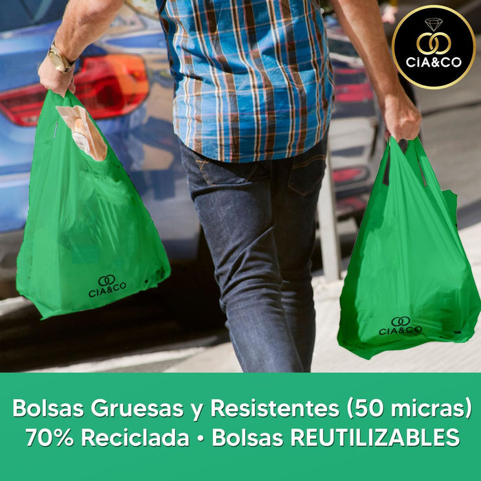 Bolsas de Plástico 70% Reciclado Cia&Co, Tamaño L (35x50cm), Pack 2 Kilos (120 Uds). Aptas para uso alimentario, reutilizables y resistentes (Galga 200) cumpliendo la normativa española. Cia&Co - detalle