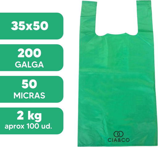 Bolsas de Plástico 70% Reciclado Cia&Co, Tamaño L (35x50cm), Pack 2 Kilos (120 Uds). Aptas para uso alimentario, reutilizables y resistentes (Galga 200) cumpliendo la normativa española. Cia&Co - pack