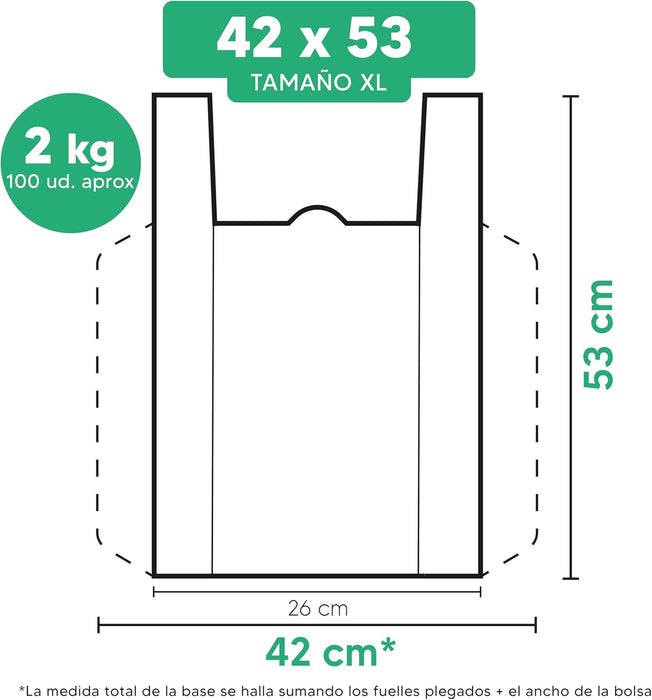 Bolsas de Plástico Blanco 70% Reciclado Cia&Co, Tamaño XL (42x53cm), Pack 2 Kilos. Aptas para uso alimentario, reutilizables y muy resistentes (Galga 200) cumpliendo la normativa española. Cia&Co - uso