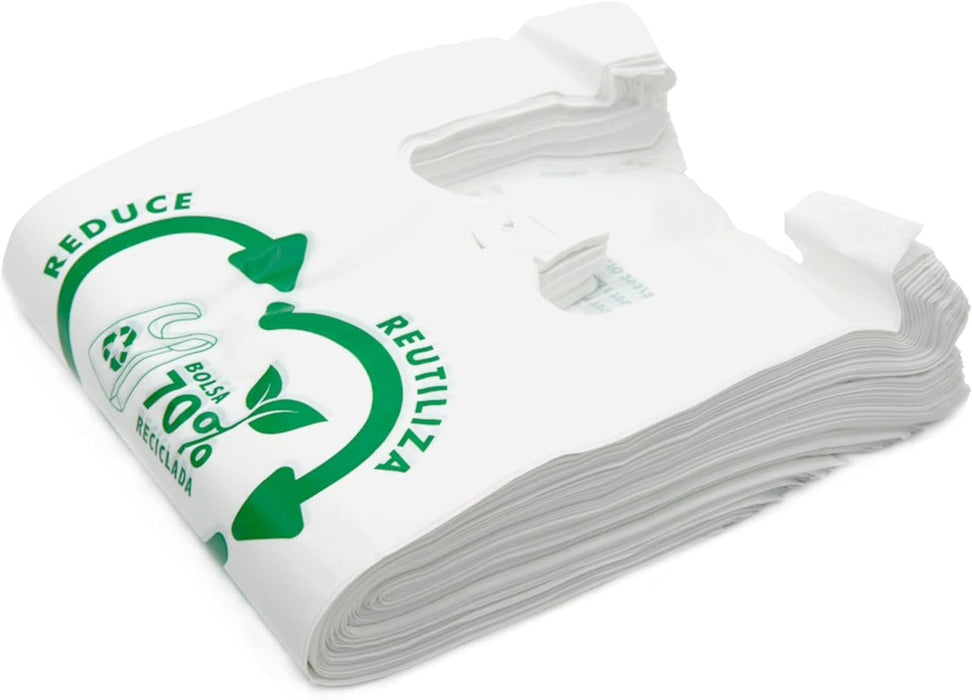 Bolsas de Plástico XXL (50x60 cm) Cia&Co, pack de 50 unidades. Fabricadas con un 70% de material reciclado, reutilizables, aptas para uso alimentario y con galga 200. Cia&Co - ingredientes