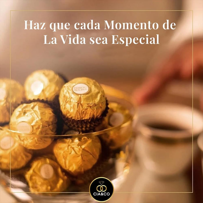Caja de 24 Bombones Ferrero Rocher (300g) con Tarjeta Dedicatoria Personalizada por Cia&Co. Un regalo generoso y elegante para celebraciones importantes, hecho único con tu propio mensaje. Cia&Co - lateral